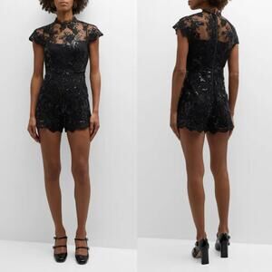 Alice + Olivia Alaina Lace Romper Sequin Black Size 0